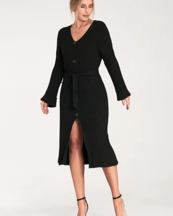 Rochie  cu nasturi, neagra, eleganta, din viscoza,