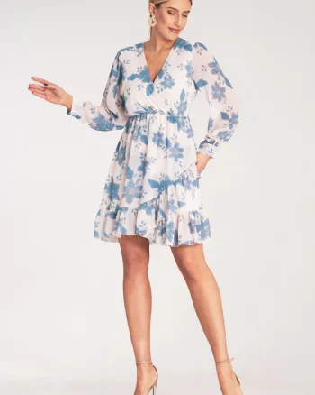 Rochie  mini, albastra, volane, poliester,