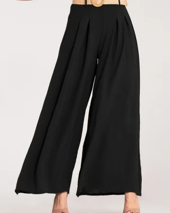 Pantaloni dama  negri, eleganti, cu curea, poliester,