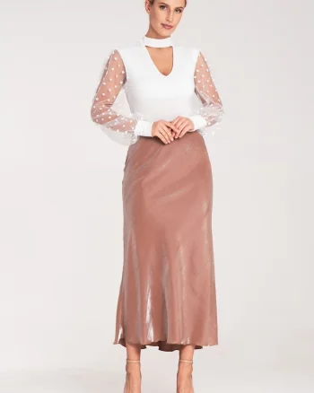 Fusta midi  bej, viscoza, elastica, versatila,