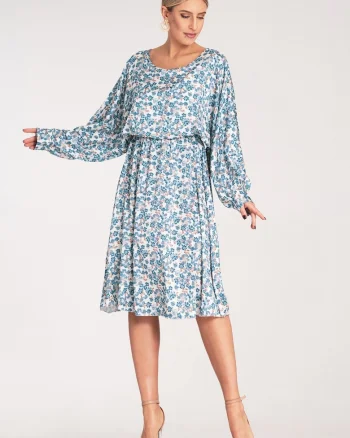 Rochie  poliester, albastra, alba, floral,