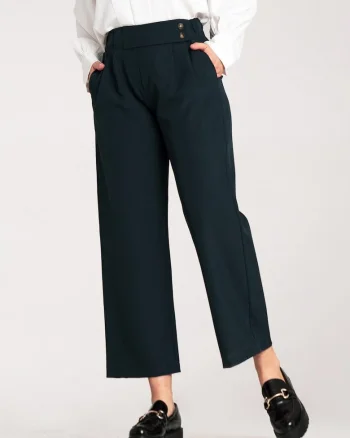 Pantaloni dama  albastru inchis, eleganti, talie inalta, poliester/elastan,