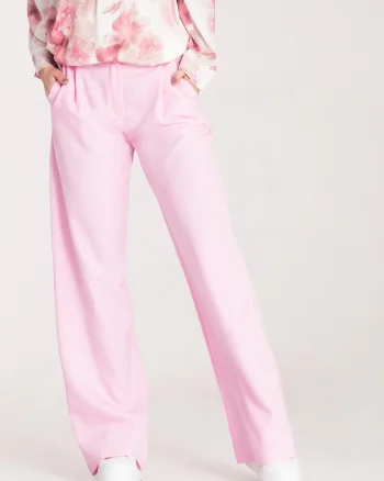 Pantaloni dama,  eleganti, talie inalta, roz, poliester/elastan,