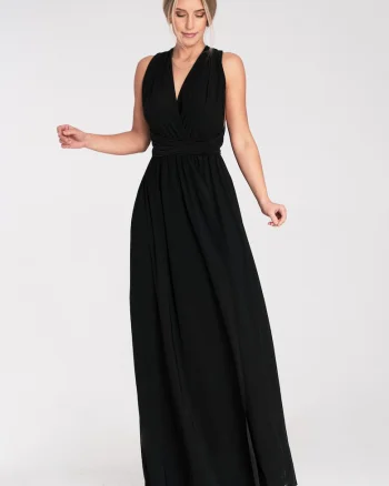 Rochie maxi,  poliester, neagra,