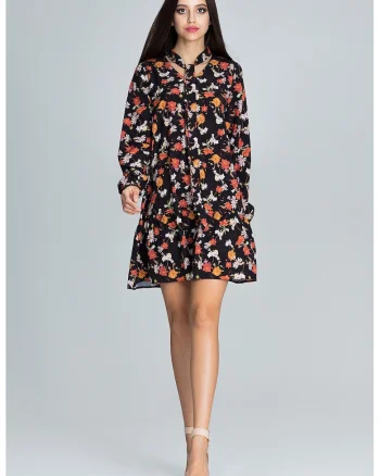 Rochie scurta  M599, florala, cu maneci lungi, multicolor, poliester