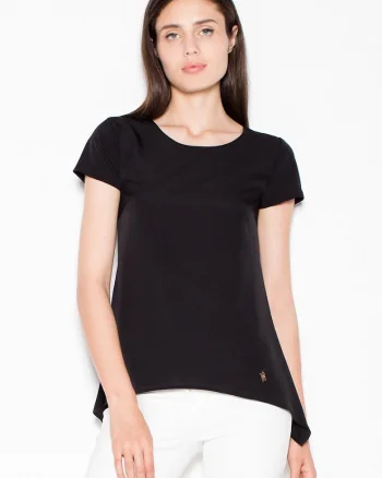 Tricou dama  negru, material usor, cu parti extinse,