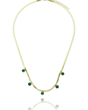 Colier placat cu aur cu pietre verzi FN99905