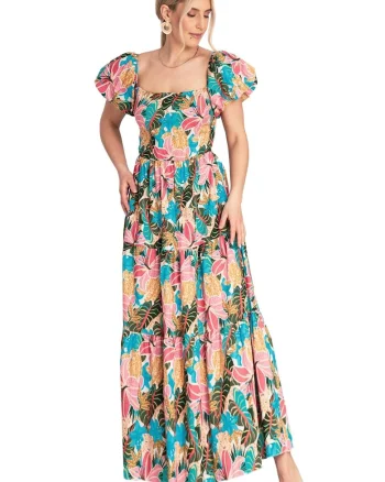 Rochie  M1188, roz, decolteu patrat, talie elastica, bumbac/elastan, S/M,
