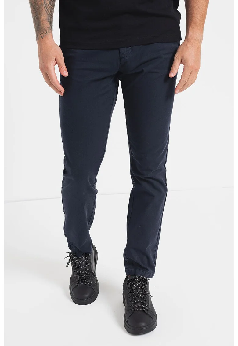 Pantaloni chino slim fit cu talie joasa, Bleumarin