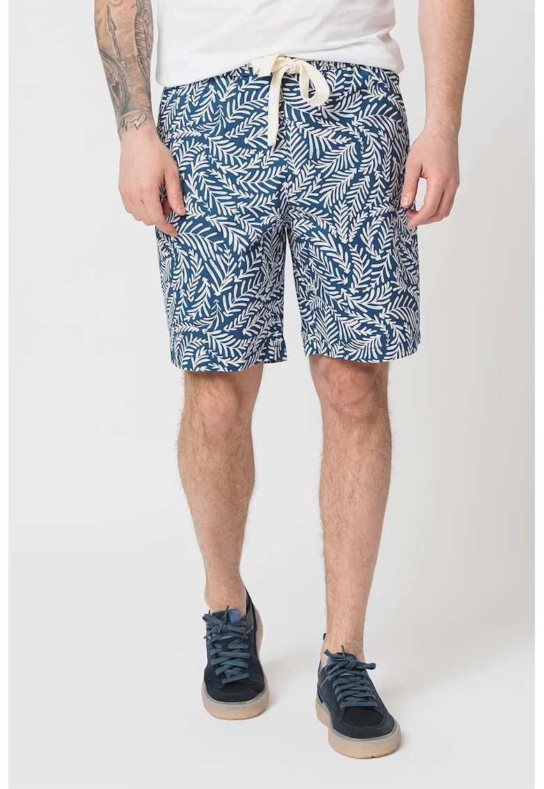 Pantaloni scurti cu imprimeu si snur de ajustare in talie, Alb/Albastru