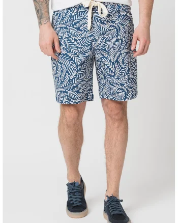 Pantaloni scurti cu imprimeu si snur de ajustare in talie, Alb/Albastru