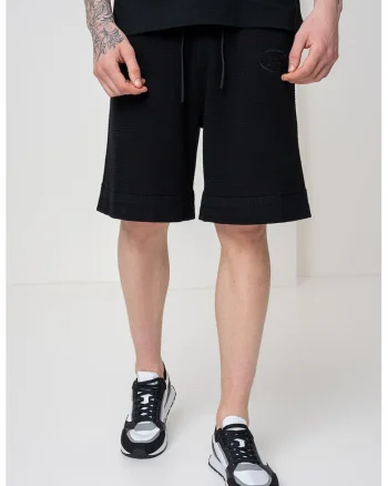 Pantaloni scurti din bumbac cu snur de ajustare Mesh Heritage, Negru
