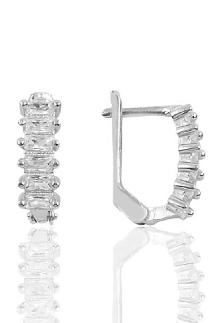 Cercei din argint 925 decorati cu pietre zirconia, Argintiu/Transparent