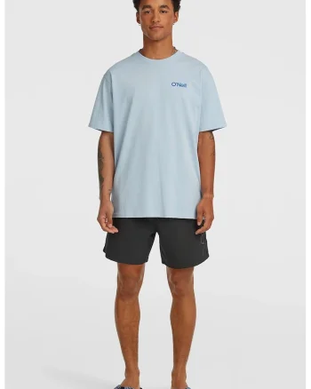 Pantaloni scurti de baie cu imprimeu logo si snur, Negru