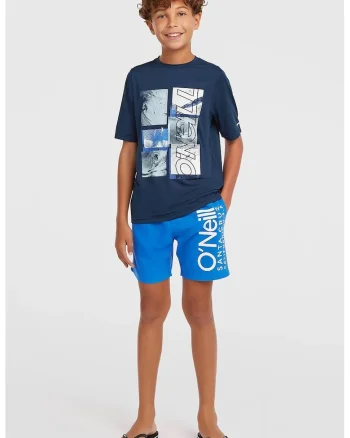 Pantaloni scurti de baie cu imprimeu logo Cali, Turcoaz