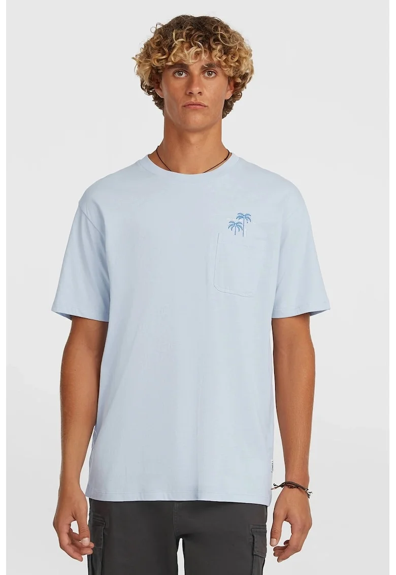 Tricou de bumbac cu buzunar pe piept, Albastru pal