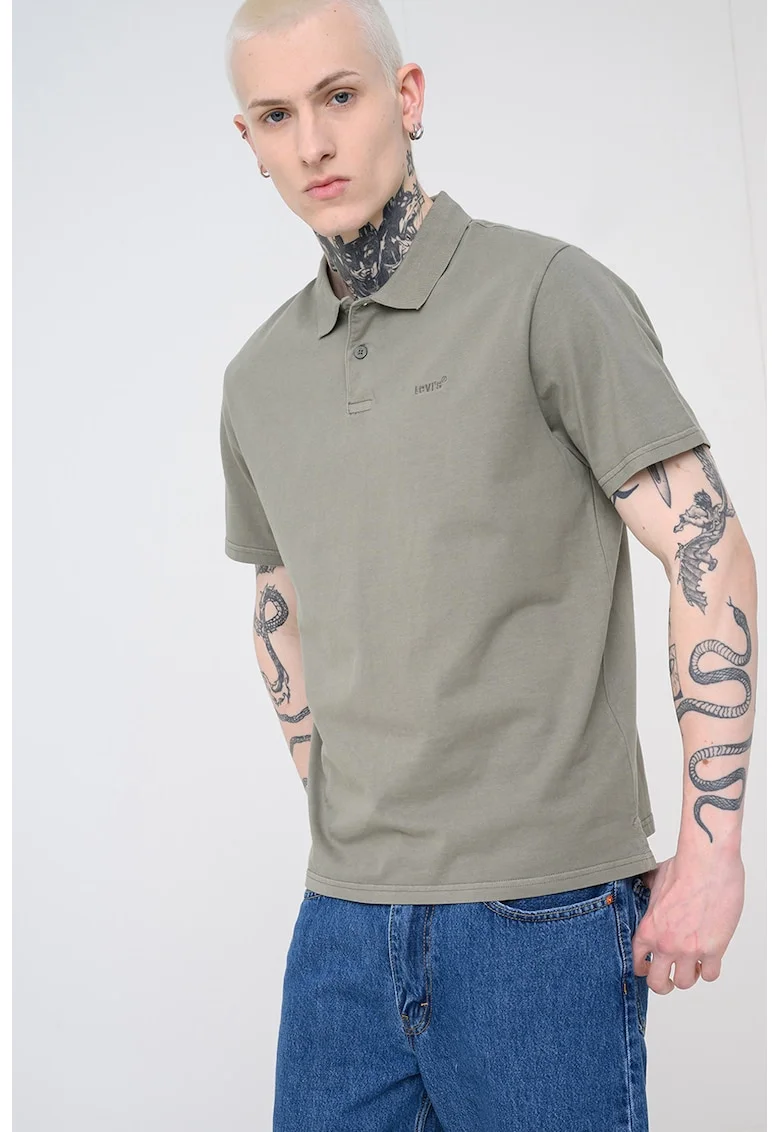 Tricou polo de bumbac cu broderie logo, Verde sparanghel