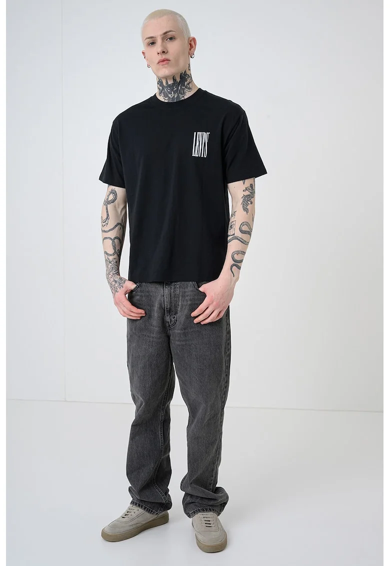 Tricou de bumbac cu imprimeu logo contrastant Vintage, Alb/Negru