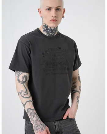 Tricou de bumbac cu imprimeu logo contrastant Vintage, Gri antracit