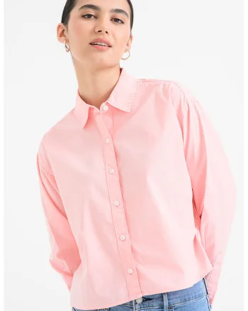 Camasa crop din bumbac, Roz pastel