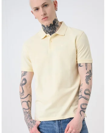Tricou polo din bumbac pique cu dungi, Galben pal