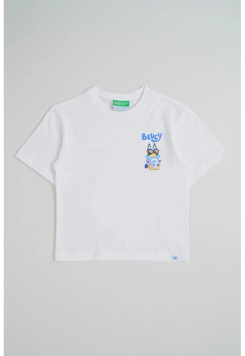 Tricou cu decolteu la baza gatului, Alb/Albastru