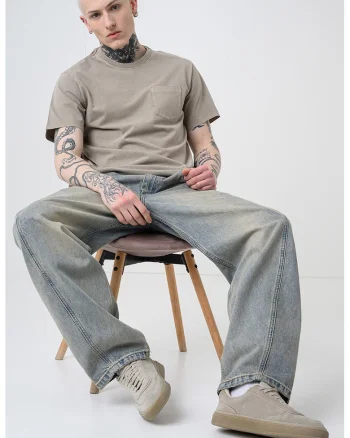 Tricou uni de bumbac cu buzunar pe piept, Maro taupe deschis