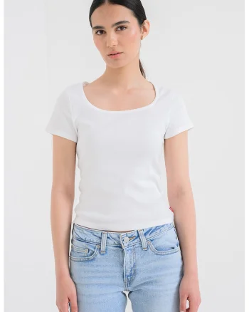Tricou cu decolteu rotund, Alb
