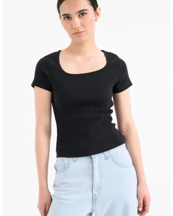 Tricou cu decolteu rotund, Negru