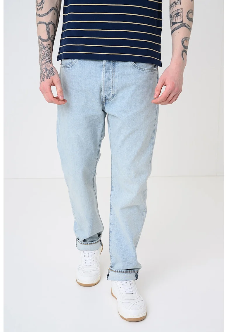 Blugi relaxed-fit cu talie medie, Albastru deschis melange/Albastru