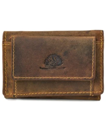 Portofel unisex piele naturala maro antichizat 10 x 8 cm, Vintage,