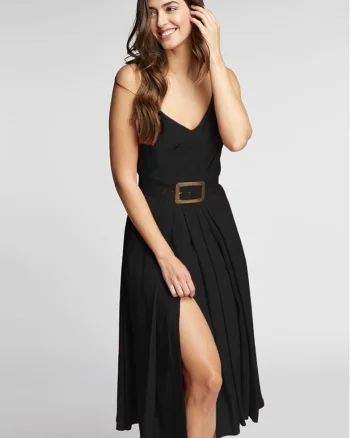 Rochie midi cu slit pe picior si bust drapat Simba