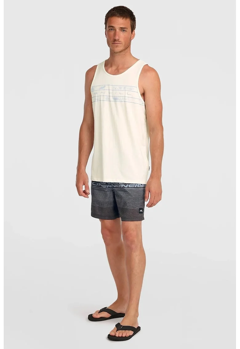 Pantaloni scurti de baie cu snur si dungi, Gri melange/Albastru