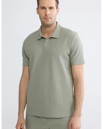 Tricou polo uni din amestec de bumbac, Kaki