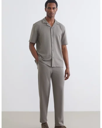 Pantaloni striati cu cordon in talie, Kaki deschis