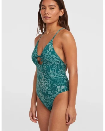 Costum de baie intreg cu bretele incrucisate, Verde persan