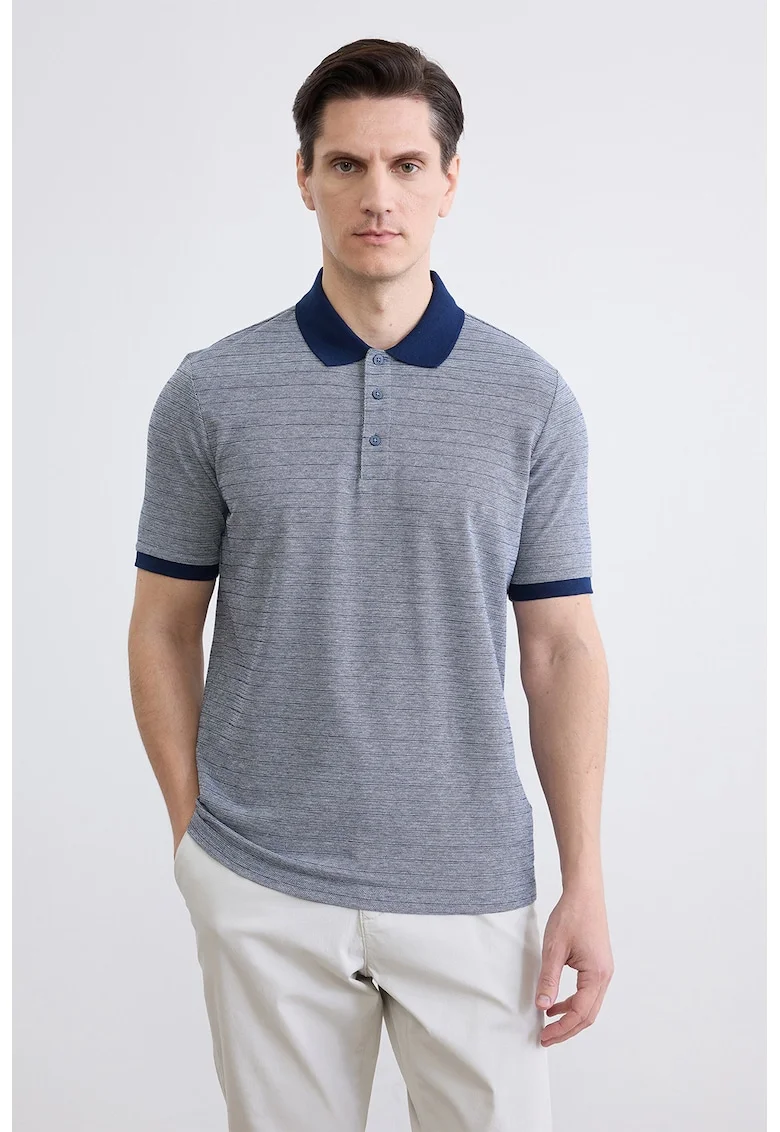 Tricou polo din material pique, Albastru inchis