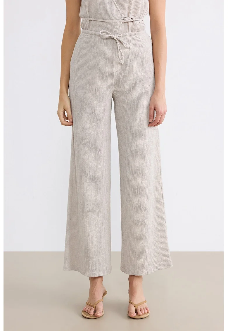 Pantaloni texturati cu croiala ampla, Gri deschis