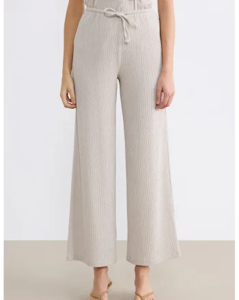 Pantaloni texturati cu croiala ampla, Gri deschis
