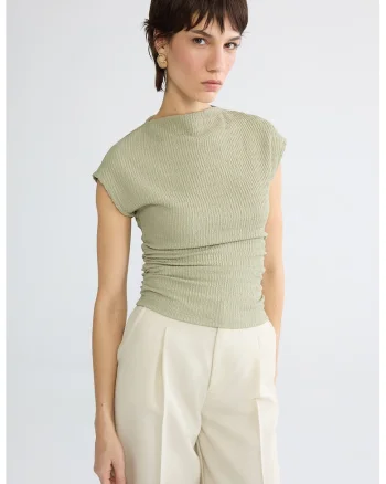 Bluza cu maneci scurte si model uni, Verde sparanghel