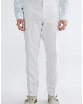 Pantaloni eleganti de bumbac si in, Alb murdar