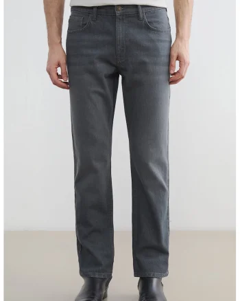 Blugi regular fit cu talie medie, Gri inchis