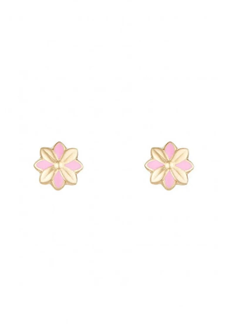 Cercei cu tija din aur de 9K in forma de floare, Auriu/Roz pastel