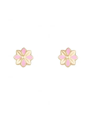 Cercei cu tija din aur de 9K in forma de floare, Auriu/Roz pastel