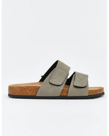Papuci din material textil cu velcro, Kaki