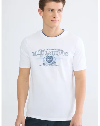 Tricou regular fit de bumbac, Alb/Albastru inchis
