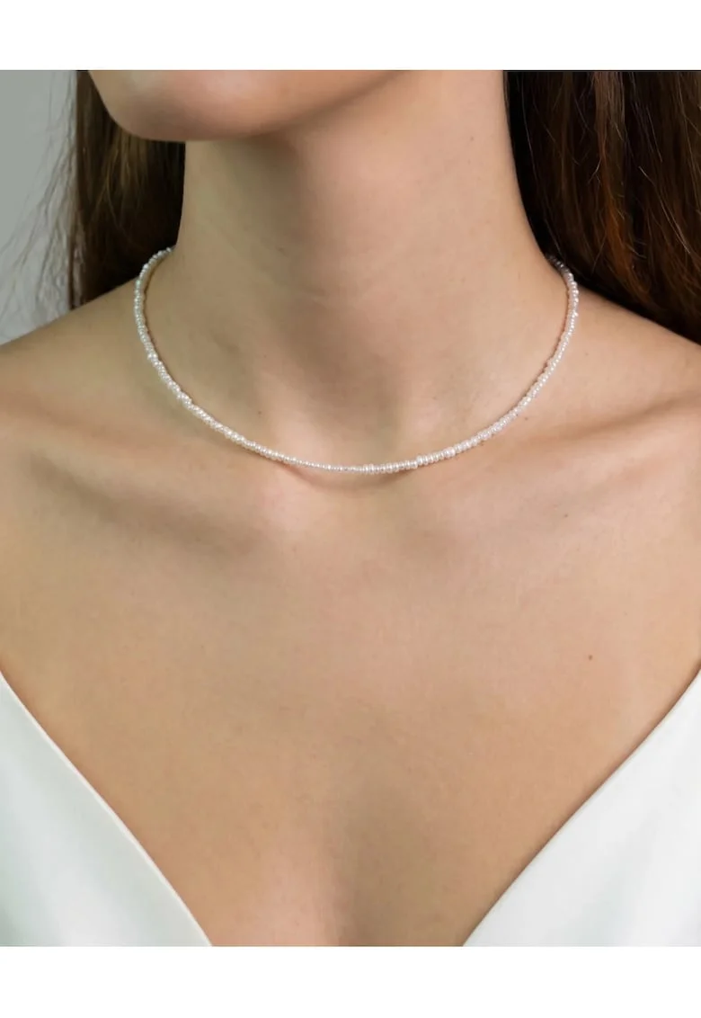 Colier cu Perle Naturale de Cultura Albe si Accesorii din Argint 925, reglabil