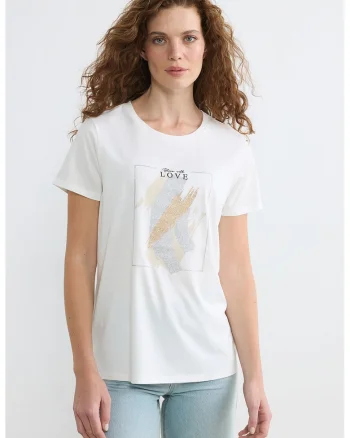 Tricou regular fit cu decolteu la baza gatului, Alb/Argintiu