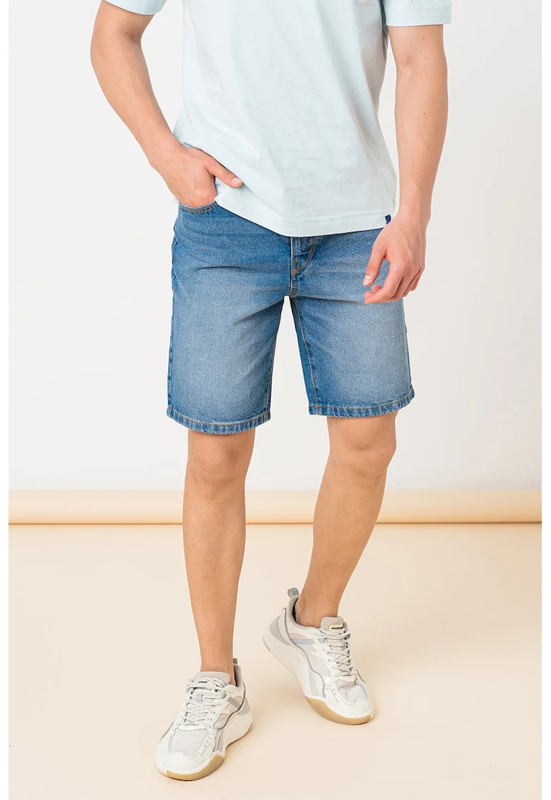 Blugi scurti relaxed fit cu talie medie, Albastru