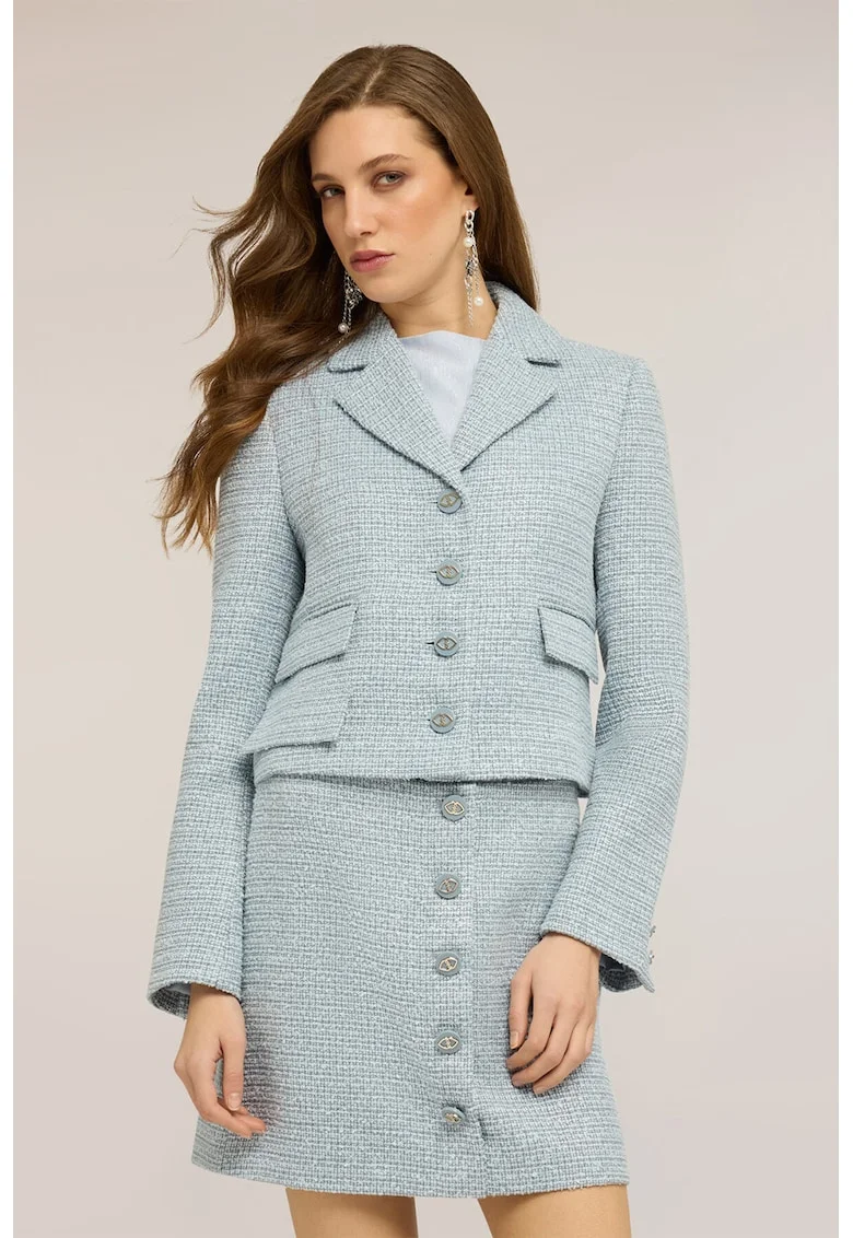 Sacou crop cu revere decupate, Albastru deschis